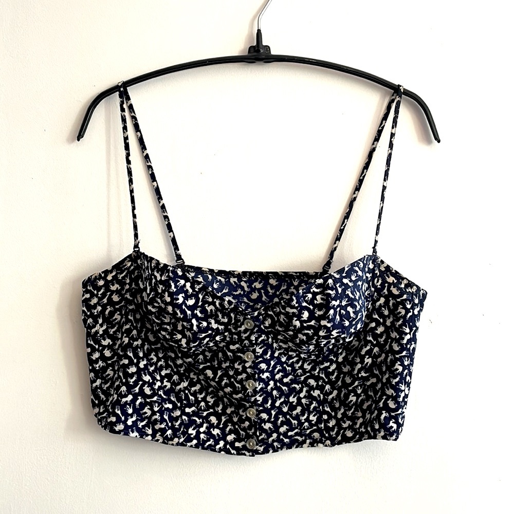 agnes b - jungle animal 🦒 print vintage navy bustier
